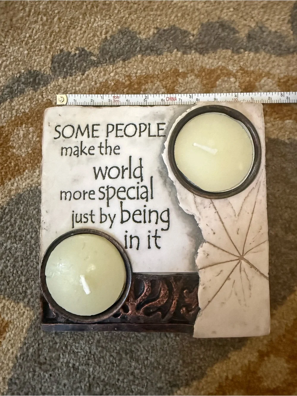 Inspirational White and Bronze Tea Light Candle Holder-NWOT